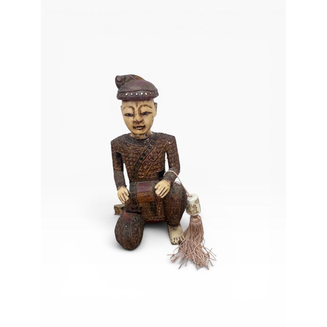 Mid 20th Century Mid 20th Century Hand-Carved Chinese Wooden Figural Sculpture of Seated Musician With Drum For Sale - Image 5 of 14