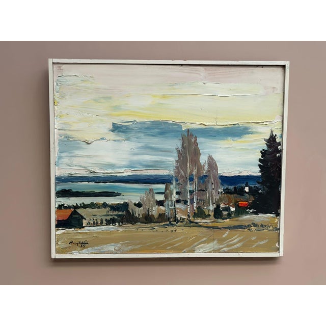 Harry Sahlin, Houses by the Shore, 1975, Oil on Panel, Framed For Sale - Image 8 of 18