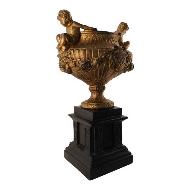 1990s Neoclassical Gilt Ornate Urn For Sale