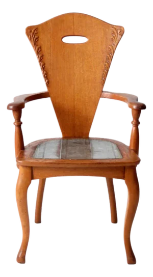 Antique Arts & Crafts Wood Armchair With Metal Seat