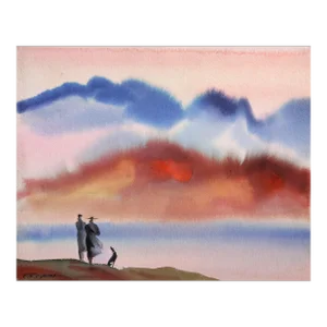 Dream Landscape, Erik Freyman Watercolor With Pastels on Paper, Signed in Pen