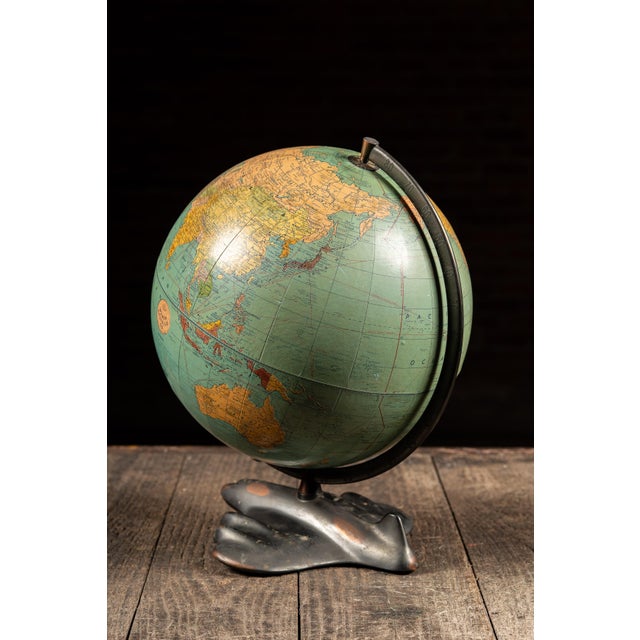 Vintage "Peerless 12" Globe on Figural Japanned Copper Aviation Base by Weber Costello For Sale - Image 4 of 11