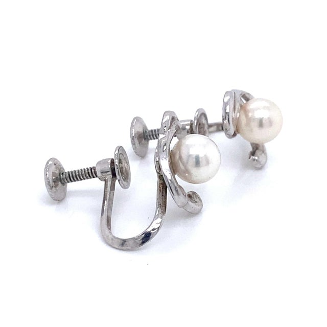 1990s Mikimoto Estate Akoya Pearl Clip On Earrings Sterling Silver 6mm 3.53 Grams, 2 pieces For Sale - Image 9 of 12
