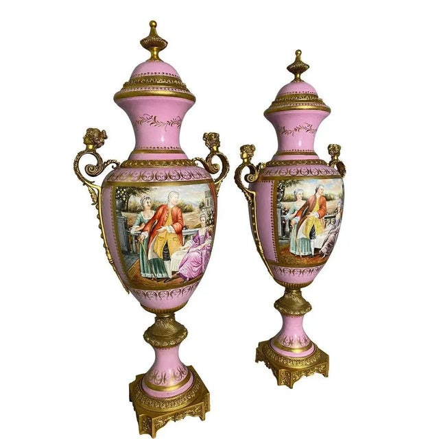 French Sèvres Porcelain Vases in Pink, 20th Century, Set of 2 For Sale - Image 3 of 16