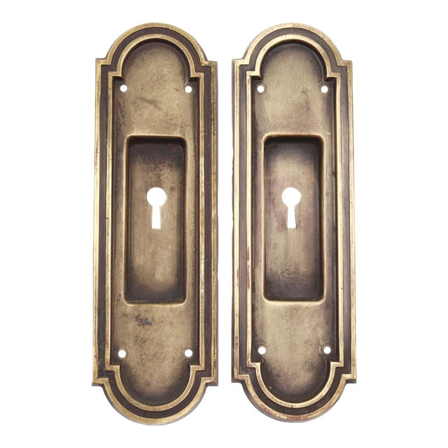 Pair of Pressed Brass Art Deco Pocket Door Pulls For Sale