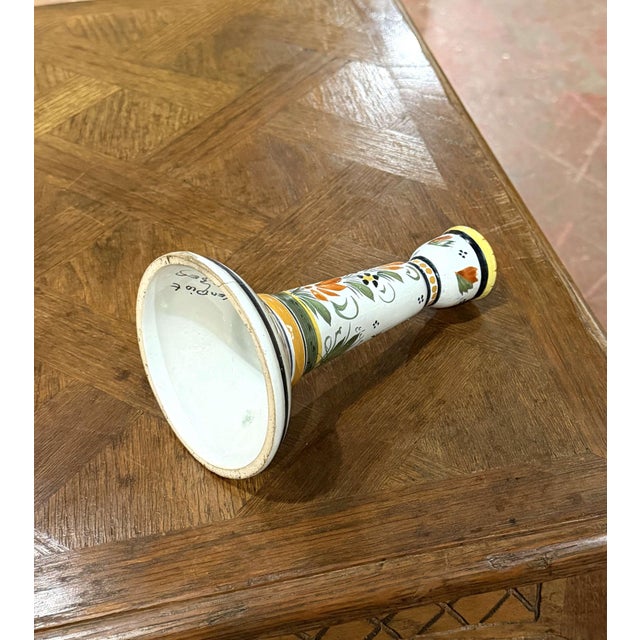 White Early 20th Century French Henriot Quimper Hand-Painted Faience Candlestick For Sale - Image 8 of 10
