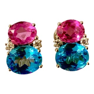 Christina Addison Medium 18kt White Gold Gum Drop™ Earrings With Pink Topaz, Blue Topaz, and Diamonds For Sale