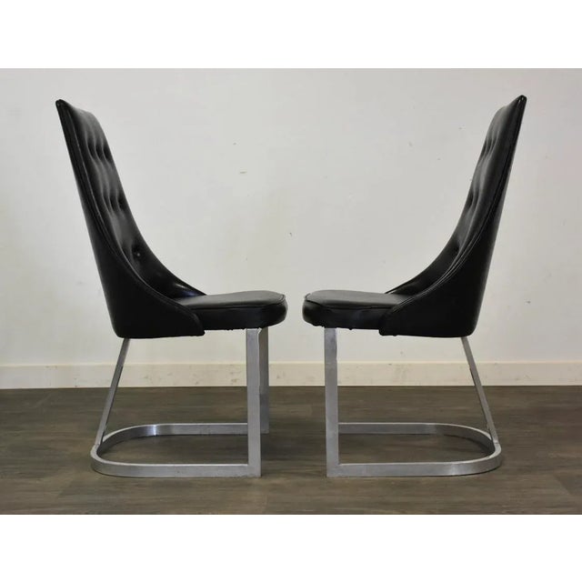 White Furniture 1970s Black Vinyl and Aluminum Dining Chairs - Set of 6 For Sale - Image 4 of 11