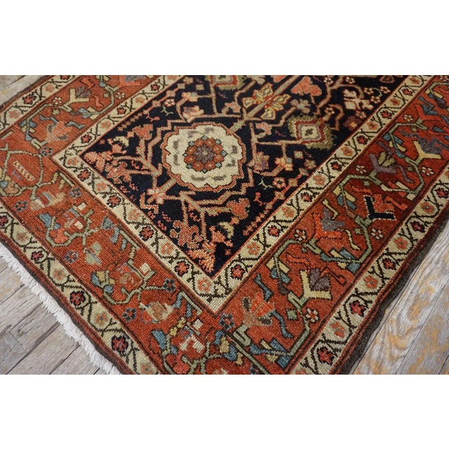 1880s Blue Navy Geometric Antique Nw Persian Rug 3'6"x 15'0" Knotted Wool Carpet For Sale - Image 11 of 13