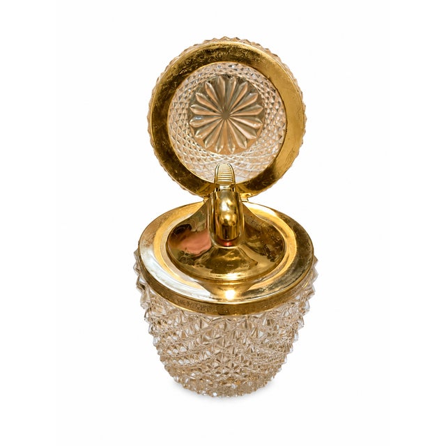 Art Deco 1930s Vintage French Baccarat Style Pressed Glass Table Lighter W/Hinged Lid 4" For Sale - Image 3 of 8