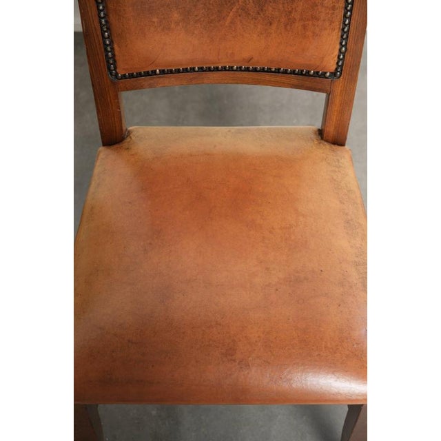 2000 - 2009 Sheepskin Dining Chairs in Warm Cognac Color with Decorative Nails, Set of 6 For Sale - Image 5 of 18