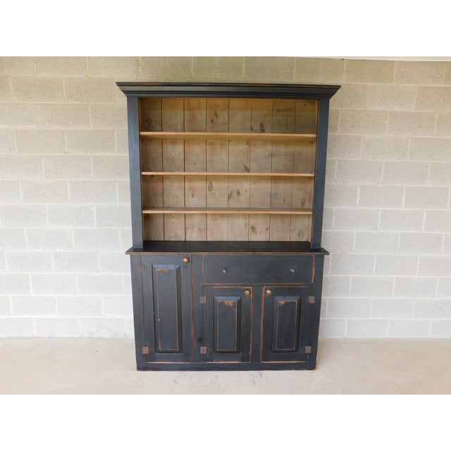 American Primitive Shaker Style Paint Distressed Step Back Cabinet by Ezra G Tiffin Ohio For Sale - Image 3 of 18