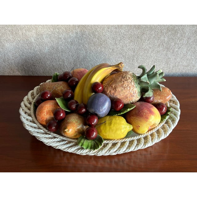 Rustic European Large Mid 20th Century Italian Majolica Ceramic Fruit Basket For Sale - Image 3 of 12