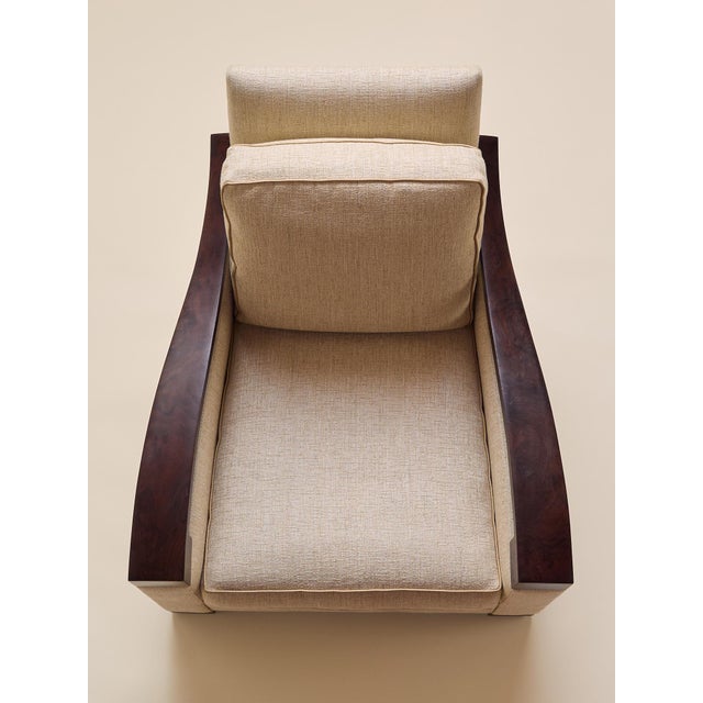 Donghia 1990s Attributed Donghia Beige Armchair With Walnut Frame For Sale - Image 4 of 7