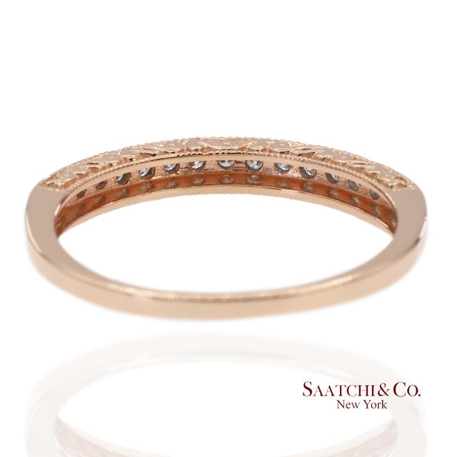 14k 585 Solid Rose Gold Engraving and Milgrain Natural Diamond Band Ring, Size 8 For Sale - Image 4 of 12