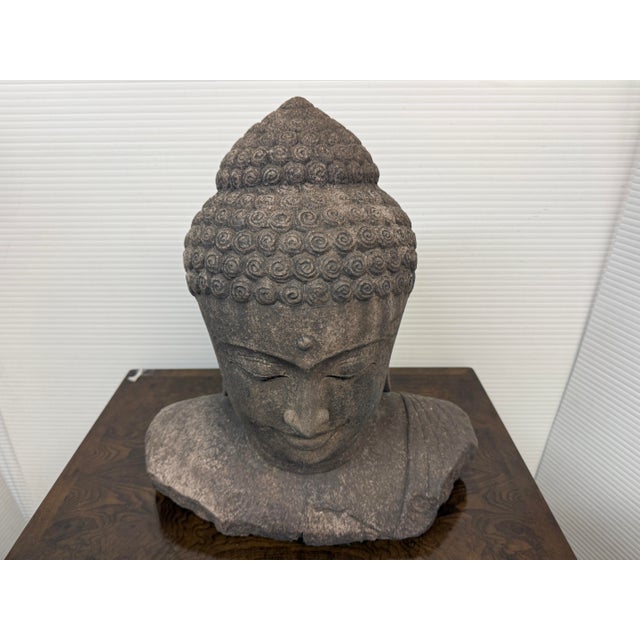 Indonesian Hand Carved Lava Stone Buddha Bust For Sale - Image 4 of 12
