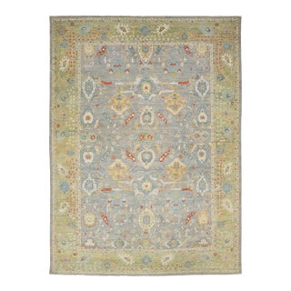 Apadana's Modern Sultanabad Wool Rug Handmade in Gray With Floral Design For Sale