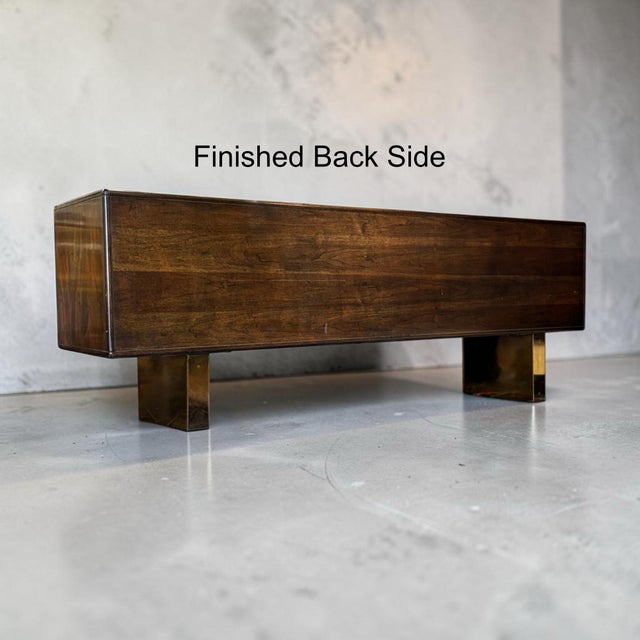 1970s Romweber Burl Elm Wood and Gold Trim Executive Desk and Credenza Set For Sale - Image 15 of 18