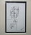 Strong lines in complex figurative drawings in ink on heavy cream paper double-matted in black and cream under gallery...