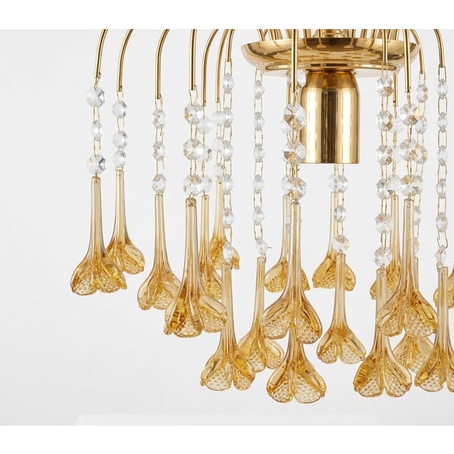 Gold Vintage Gold Rain Chandelier with Crystals and Handmade Murano Glass Flowers, Italy, 1966 For Sale - Image 8 of 18