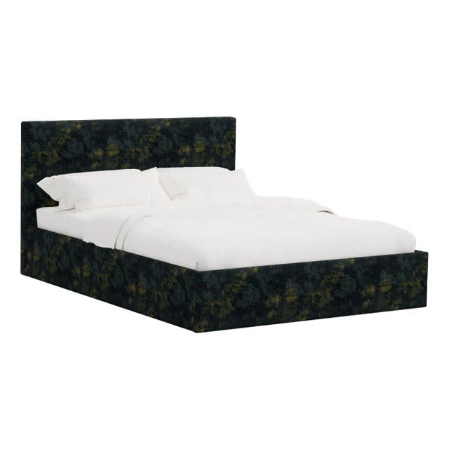 Square Low Platform Bed in Verdure Navy, Full/Double For Sale
