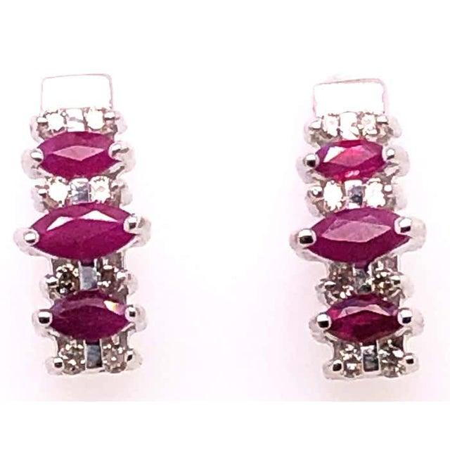 Antique White 14 Karat White Gold Drop Earrings Freeform Ruby With Diamond Accents For Sale - Image 8 of 8