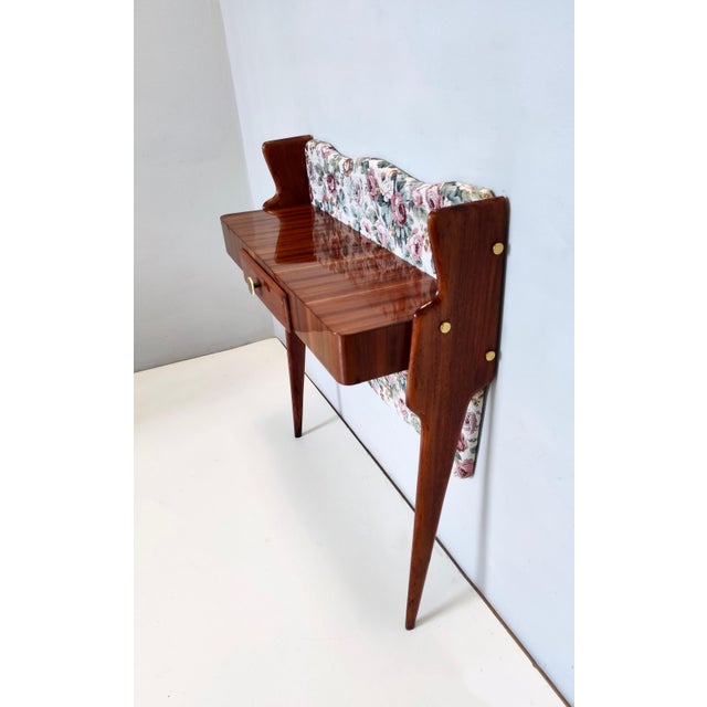 1950s Vintage Italian Console Table in Ebonized Beech and Rose-Patterned Fabric, 1950s For Sale - Image 5 of 11