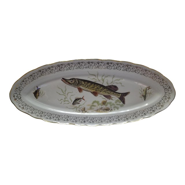 1960s French Hand-Painted Porcelain Fish Platter For Sale