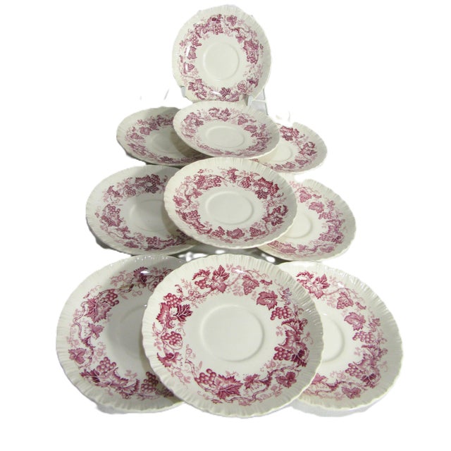 English Vintage "Old Vine" Wedgwood Etruria & Barlaston England Set of Saucers 10 For Sale - Image 3 of 11