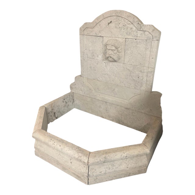 Vintage Neoclassical Cast Stone Wall Fountain With Carved Bacchus Spout For Sale
