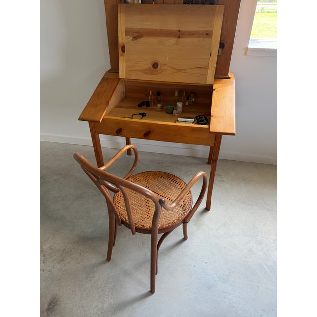 Slim Profile 1970s Shaker Style Pine Desk and Hutch + Glass Doors, 2 Pieces For Sale - Image 11 of 14
