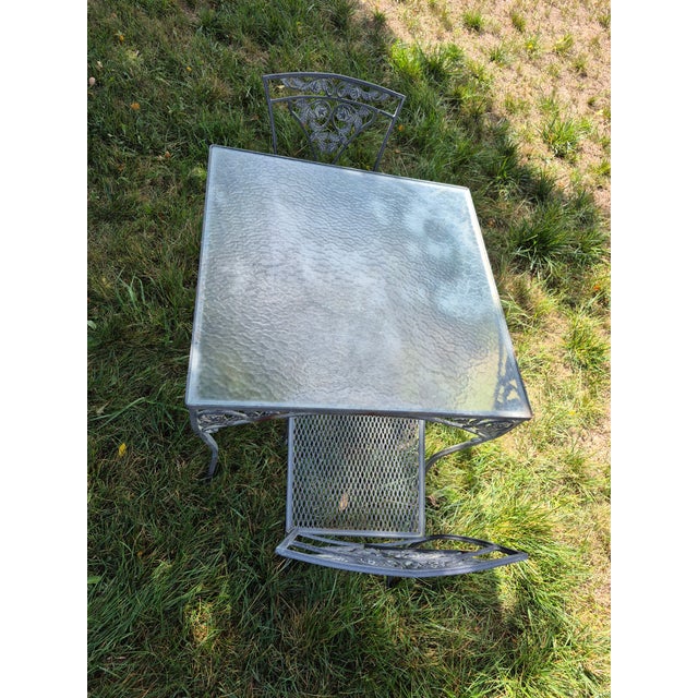 Gray Vintage Wrought Iron Patio Set Attributed to Woodard Furniture's Orleans Collection For Sale - Image 8 of 13
