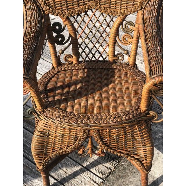 Heywood- Wakefield American Victorian Wicker Arm Chair For Sale - Image 9 of 12