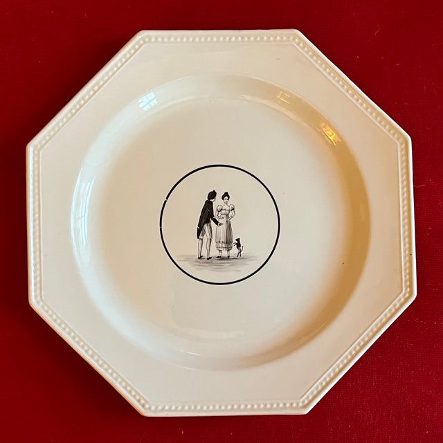 Ceramic Antique 19th Century French Montereau Creamware Octagonal Plate Decorated With Silhouettes For Sale - Image 7 of 9