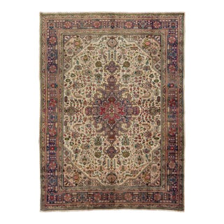 Beige Persian Shiraz Handmade Wool Rug With Allover Floral Motif For Sale