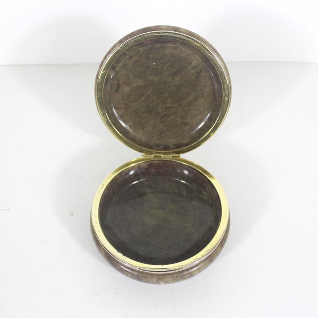 1950s Vintage Italian Hand Carved Alabaster Lidded Trinket Box Brown Marble Stone Signed For Sale - Image 5 of 9