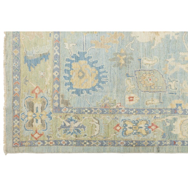 2010s Modern Sultanabad Hand-Knotted Wool Area Rug – Soft Muted Blue & Sage 8 X 11 For Sale - Image 5 of 11