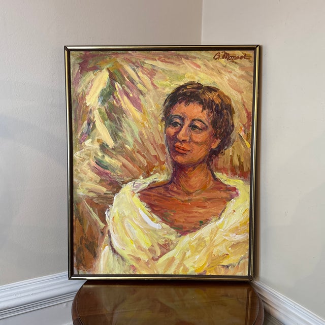 Mid-Century Modern Portrait Oil Painting - Expressionist Woman - Signed G. Mansel For Sale - Image 10 of 11