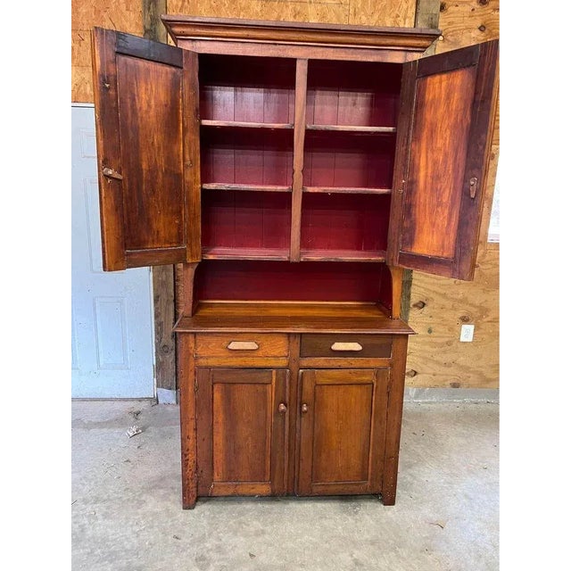 Early 19th Century Antique Primitive American Solid Cherry Wood Hutch For Sale - Image 9 of 13