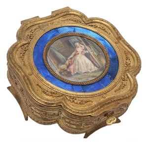 19thC Volliers French Gold Bronze Enamel Jewelry Box