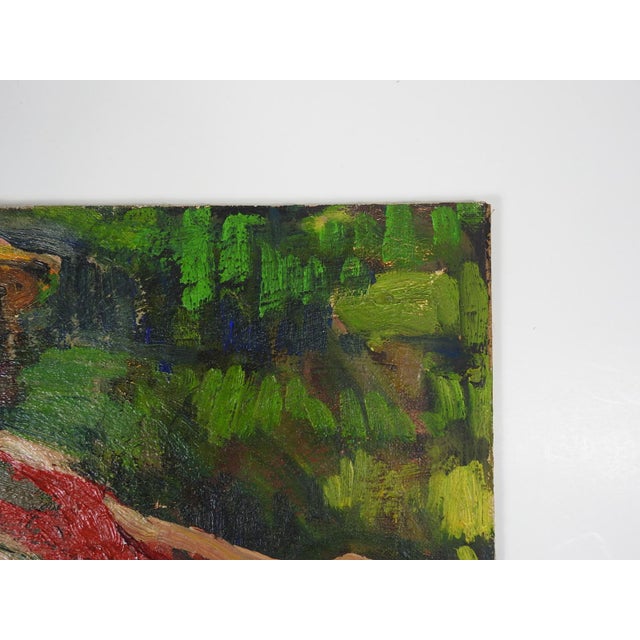 Rustic European Mid 20th Century Plein Air Woman in Garden Painting For Sale - Image 3 of 8