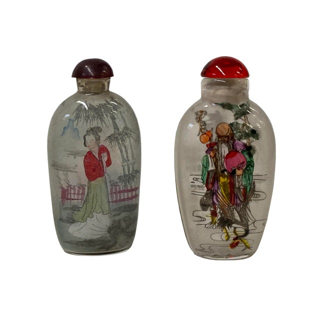 2000 - 2009 2 X Chinese Glass Snuff Bottle Longevity Court Ladies Graphic For Sale - Image 5 of 5