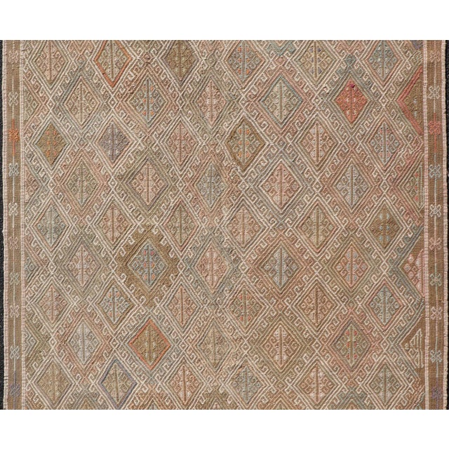 Geometric Diamond Stripe Turkish Vintage Kilim Rug in Warm Earth Tones For Sale - Image 10 of 10
