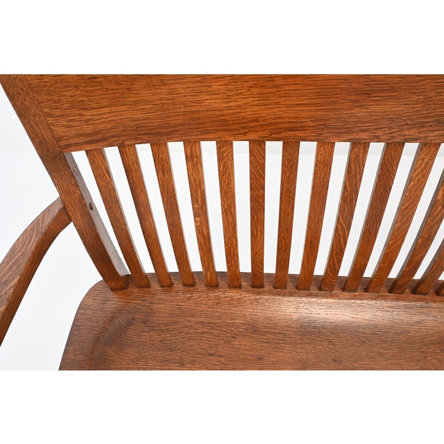 Antique American Oak Lawyer’s Bench | Newly Refinished For Sale - Image 11 of 18