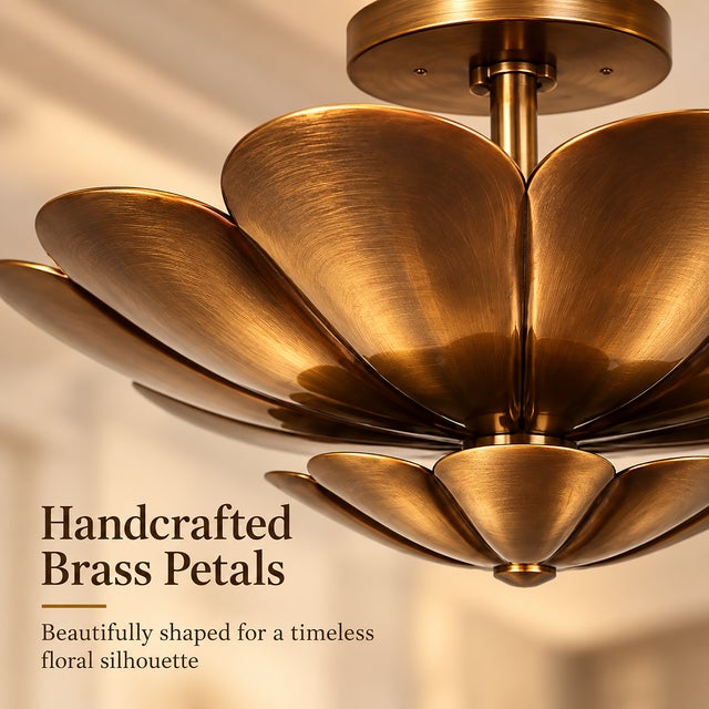 Not Yet Made - Made To Order Handmade Brass Lotus Ceiling Light, Floral Scalloped Fixture, Antique Finish For Sale - Image 5 of 10