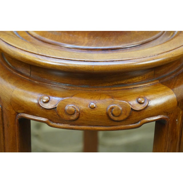 Vintage Chinese Chinoiserie Carved Elm Pedestal Plant Sculpture Stand 26" For Sale - Image 6 of 13