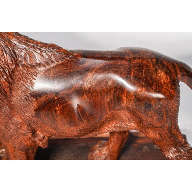 Wonderful Hand Carved Wood Antique Victorian Male Lion Statue Sculpture Home Decor Black Forest Style For Sale - Image 10 of 16