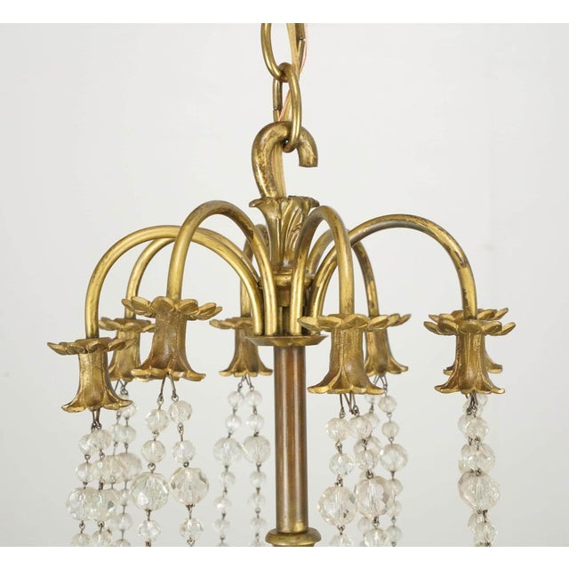 French Restored French Eight Arm Brass Crystal Chandelier For Sale - Image 3 of 10