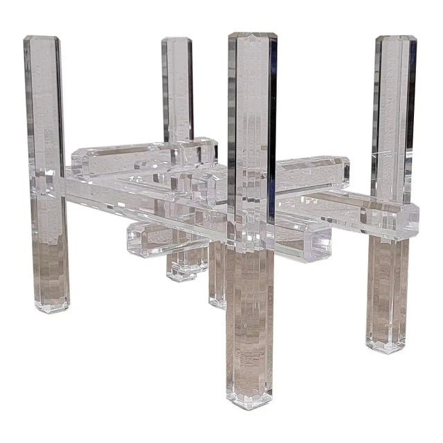 Beautiful Lucite "Skyscraper" Base for dining table or a desk. Extremely thick and heavy! In the manner of Karl Springer,...