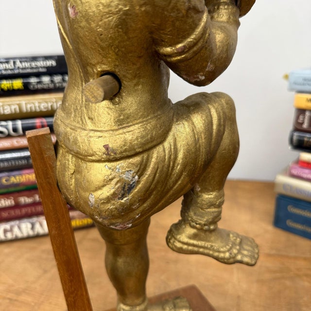 Mid 20th Century Mid 20th Century Golden Gilded Wood Hanuman Sculpture For Sale - Image 5 of 15